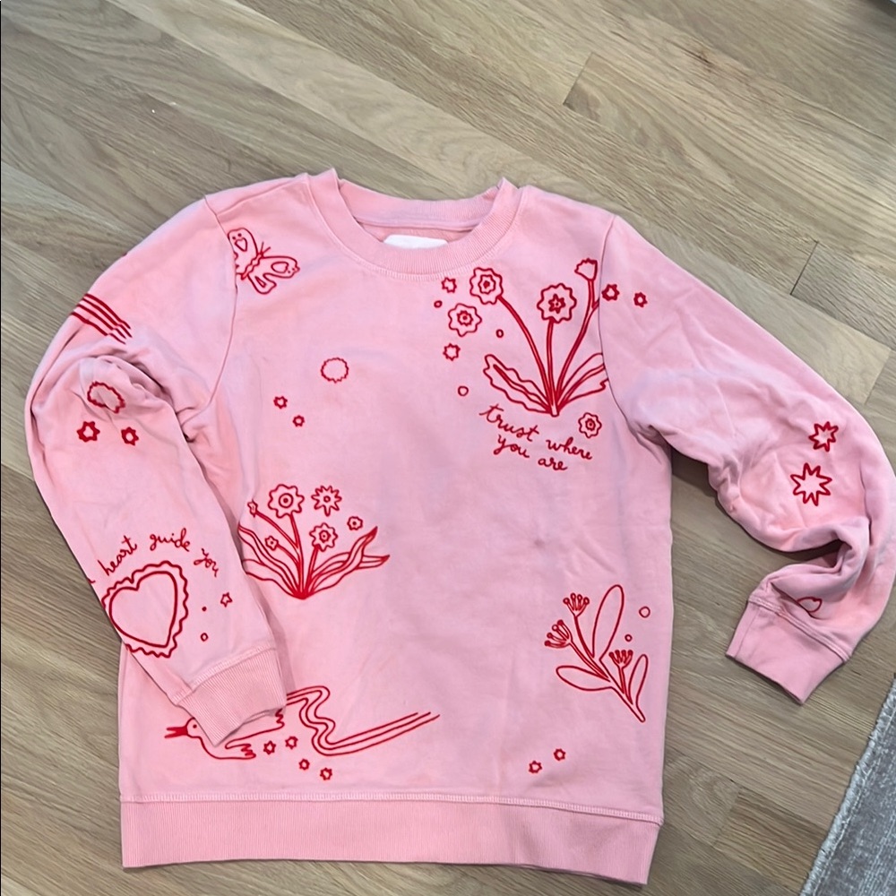 ban.do Pink Sweatshirt with Red Floral Accents